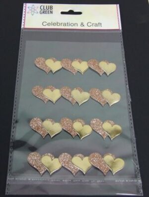 Self Adhesive Glittered Heart Gold x 12-0