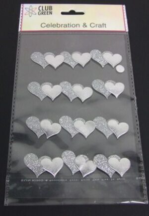Self Adhesive Glittered Heart Silver x 12-0