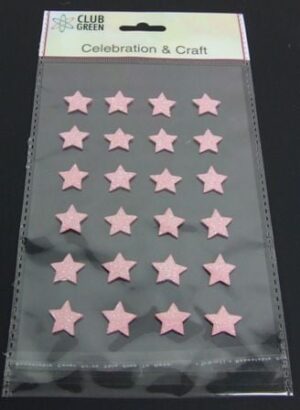 Self Adhesive Glittered Star Pink x 24-0