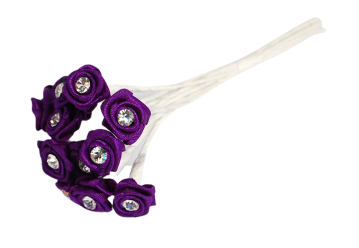 Diamante Ribbon Rose x 12 x 6 Bunches Purple-0