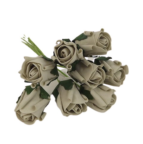 Colourfast Foam Rose Bud x 8 Heads App 3cm Silver-0