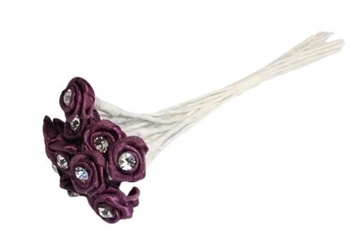 Diamante Ribbon Rose x 12 x 6 Bunches Aubergine-0