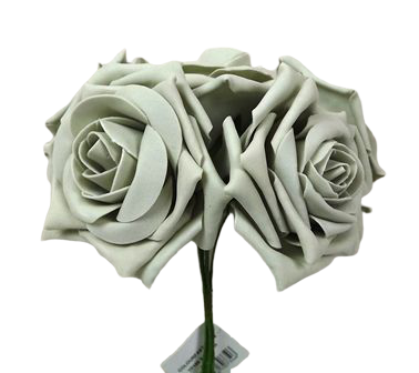 Large Colourfast Foam Rose App 8cm x 5 Heads Silver-0