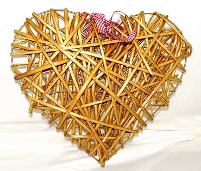 40cm Willow Heart W/Gingham Ribbon Honey-0
