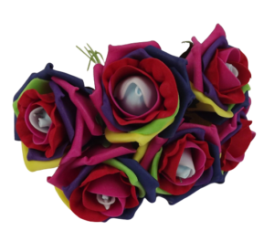 Colourfast Cottage Foam Rose x 6 Heads Harlequin-0
