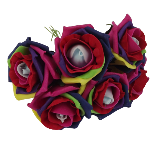 Colourfast Cottage Foam Rose x 6 Heads Harlequin-0