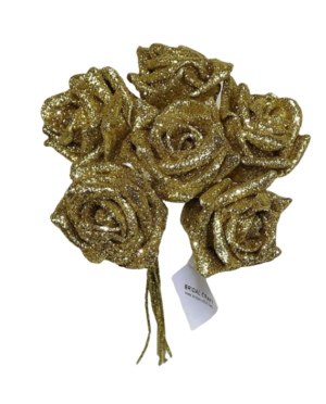Glitter Rose x 6 (Heads App 6cm) Gold-0