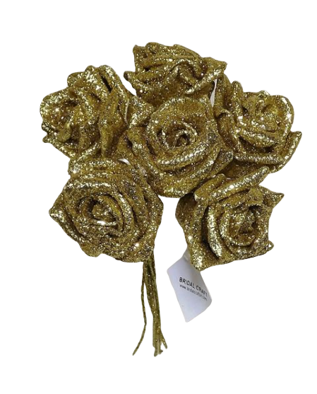 Glitter Rose x 6 (Heads App 6cm) Gold-0