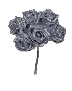 Glitter Rose x 6 (Heads App 6cm) Silver-0