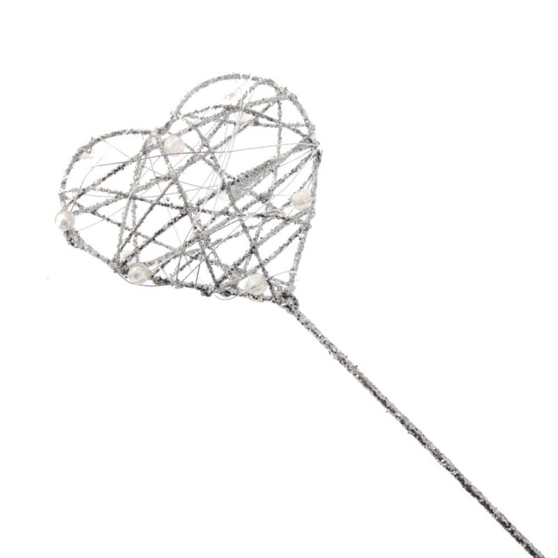 Glittered Heart Wand Silver 7 x 30cm-0