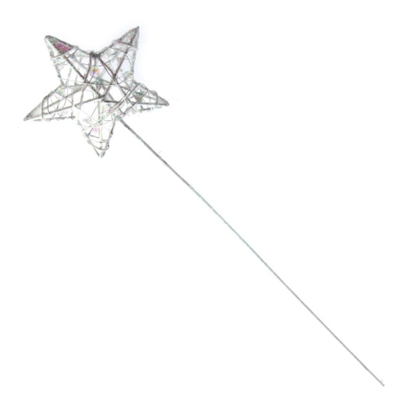 Glittered Star Wand White/Iridescent 7 x 30cm-0
