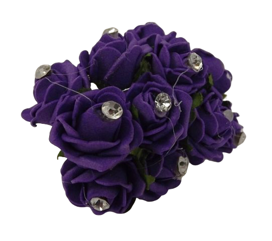 Diamante Mini Foam Rose App 2cm x 12 Stems Purple-0