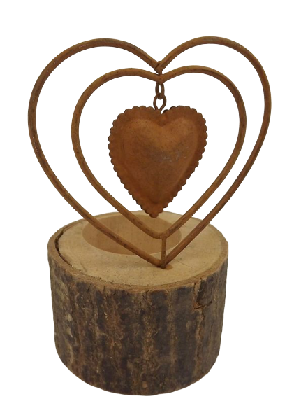1 Metal/Wood Candle Holder Heart Rust Ø9.5X15Cm-0