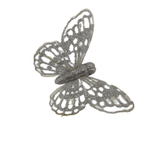 7cm Glitter Butterflies (12 Per Pack On 20cm Wire) Silver-0