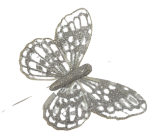 10cm Glitter Butterflies (12 Per Pack On 20cm Wire) Silver-0
