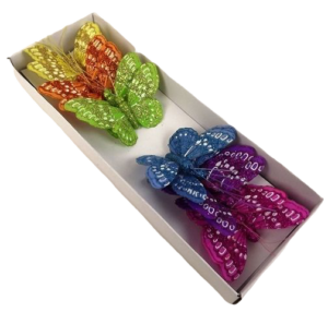 7cm Glitter Butterflies Bl Lil /Or/Gr/Ht Pk/Yel x 12pcs-0