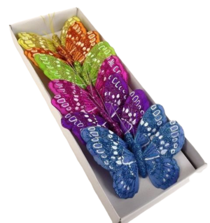 10cm Glitter Butterflies Bl/Lil/Or/Gr/Ht Pk/Yel x 12pcs-0