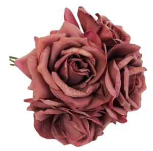 27cm Open Rose x 5 Heads Posy Puce-0