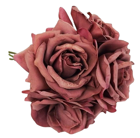 27cm Open Rose x 5 Heads Posy Puce-0