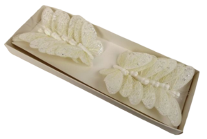 7cm Pastel Sparkle Feather Butterflies x 12pcs Cream-0