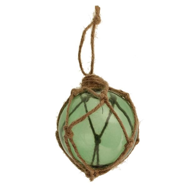 8cm Glass Hanging Rope Bauble Green-0
