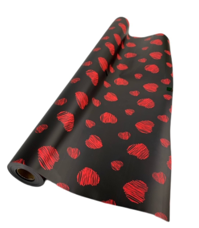 Black/Red Hearts Deluxe C Wrap 60cm x 25mts-0