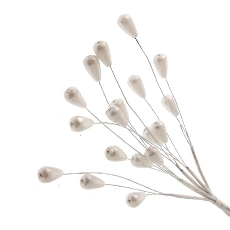 Tear Drop Pearl Spray White x 6 Stems-0