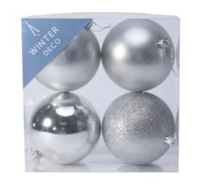 Silver Shatterproof Baubles (10cm) (4 pieces)-0