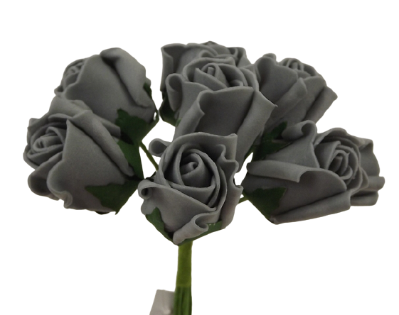 Colourfast Foam Rose Bud x 8 Heads App 3cm Grey-0