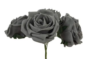 Large Cottage Foam Rose 8cm x 5 Heads Grey-0