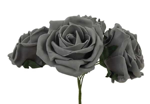 Large Cottage Foam Rose 8cm x 5 Heads Grey-0
