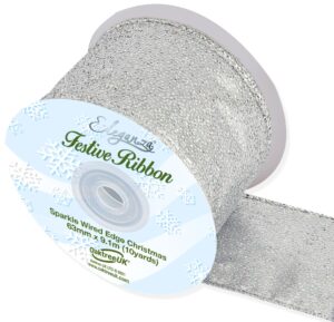 Sparkle Wired Edge Ribbon 63mm x 9.1mtrs Silver-0