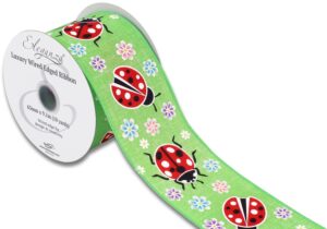 Wired Edge 63mm x 9.1mtr Floral Ladybird Lime Green-0