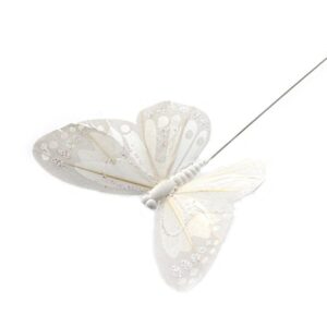10cm Glitter Butterflies White x 12pcs On Wire-0