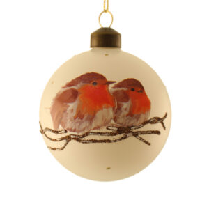 8cm Glass Robin Bauble White-0
