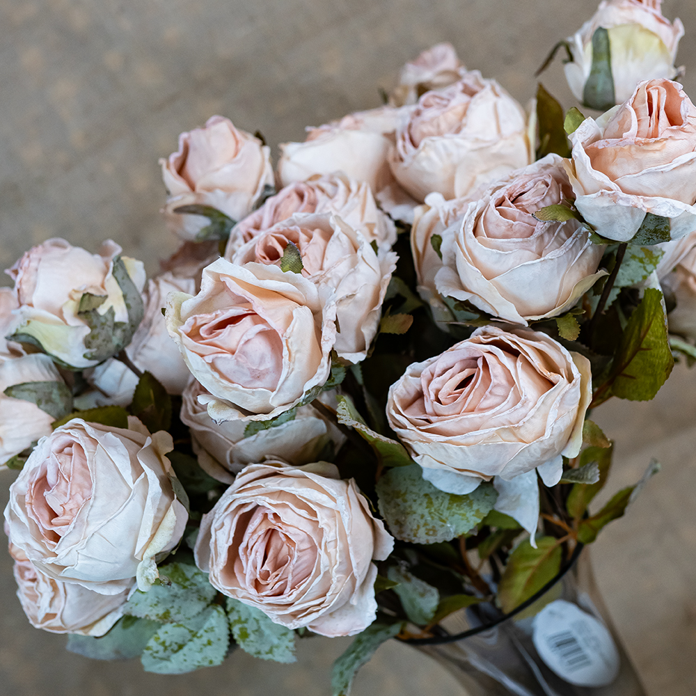 Vintage Antique Rose Faux Dried Flowers Cream (4 heads, 54cm long)-25244
