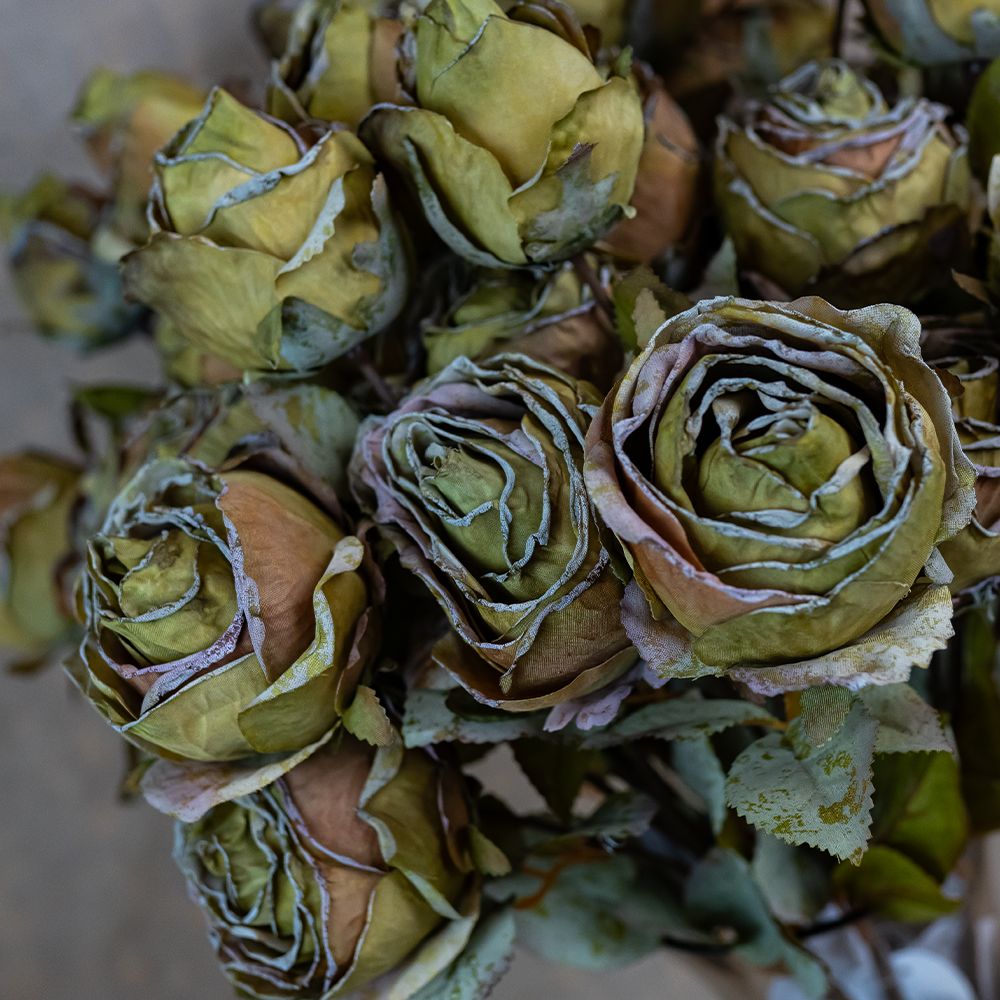 Vintage Antique Rose Faux Dried Flowers Green (4 heads, 54cm long)-25241