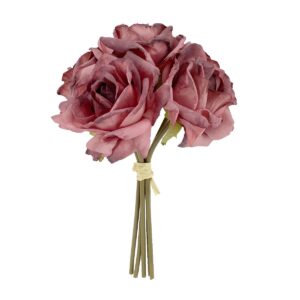 28cm Puce Dried Look Rose Posy x 5 Heads-0