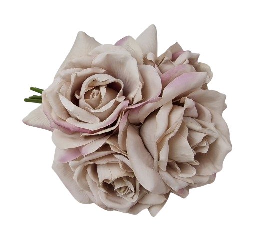27cm Open Rose x 5 Heads Posy Grey-0