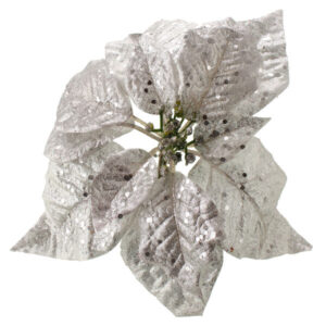 25cm Metallic Poinsettia Head with Clip Silver