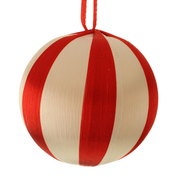 8cm Spun Metallic Bauble Red/White-0