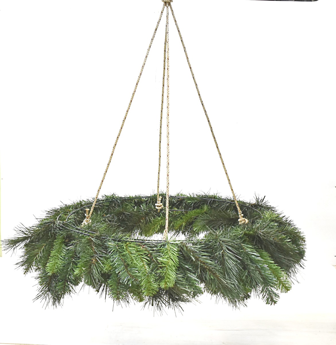 Hanging Evergreen Double Wreath with Rope - 75cm-0