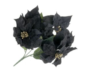 47cm Velvet Poinsettia Bush with 5 heads - Black-0