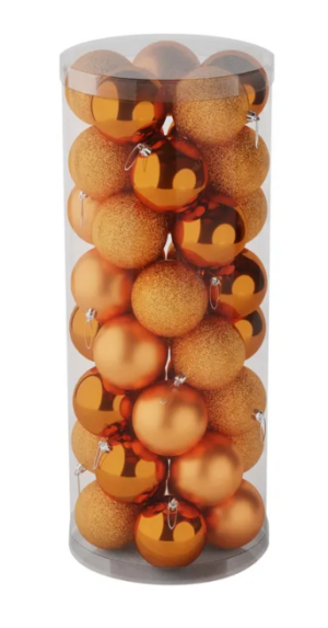 8cm Shatterproof Baubles Orange x 48 (Matt, Shiny, Glitter)