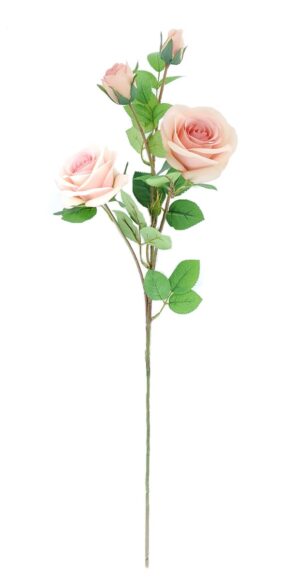 70cm Light Pink Rose With 2 Buds Stem-0