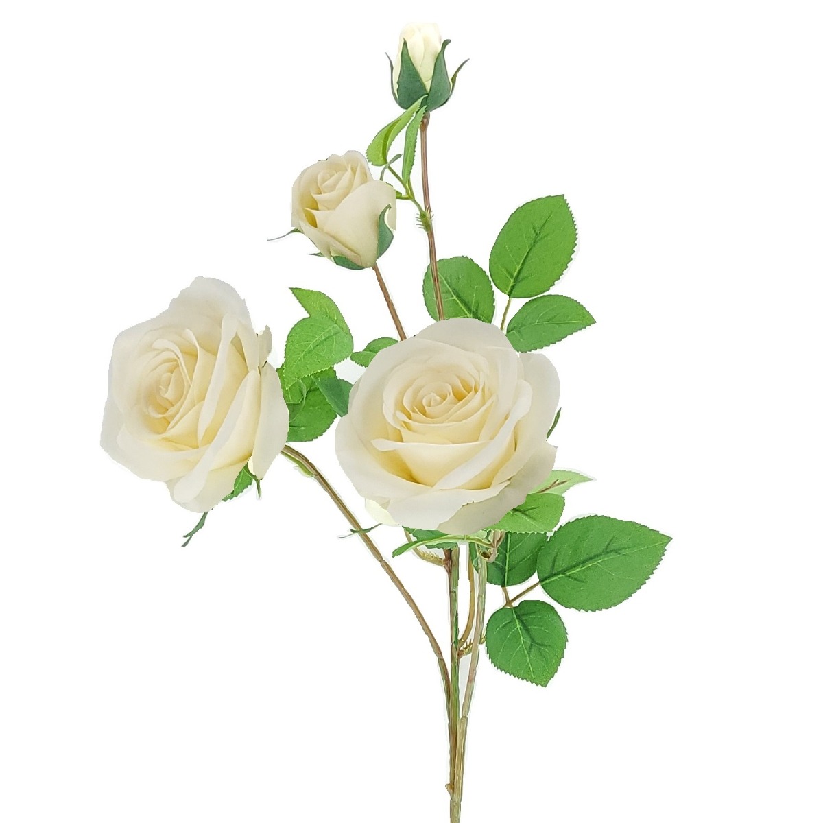 70cm Ivory Rose With 2 Buds Stem-26877