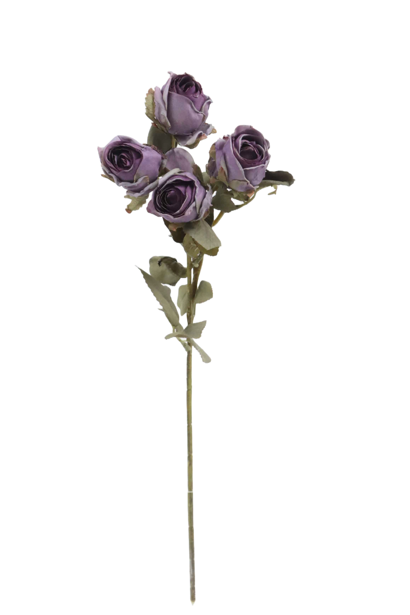 Artificial Dry Rose Bush - Purple (43cm long with 5 heads)-0