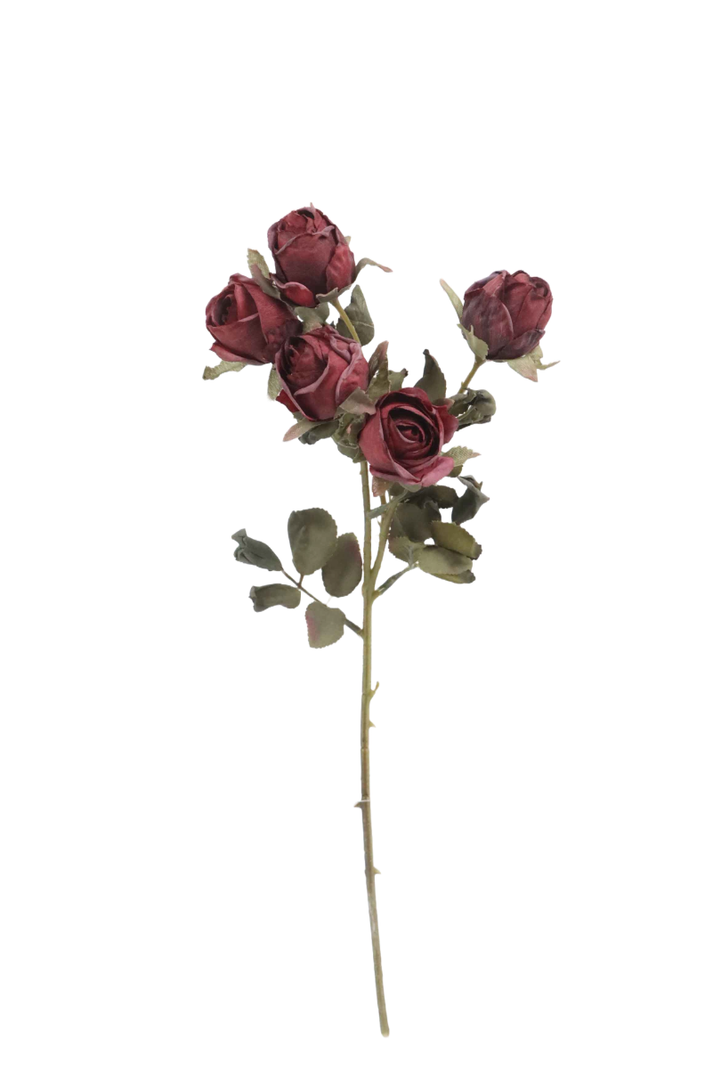 Artificial Dry Rose Bush - Red (43cm long with 5 heads)-0