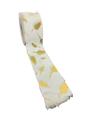 White Fur Ribbon W/Gold Leaf 63mm x 3yds-0