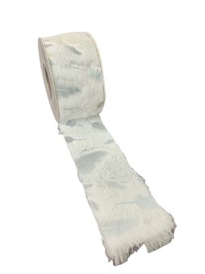 White Fur Ribbon W/Silver Leaf 63mm x 3yds-0